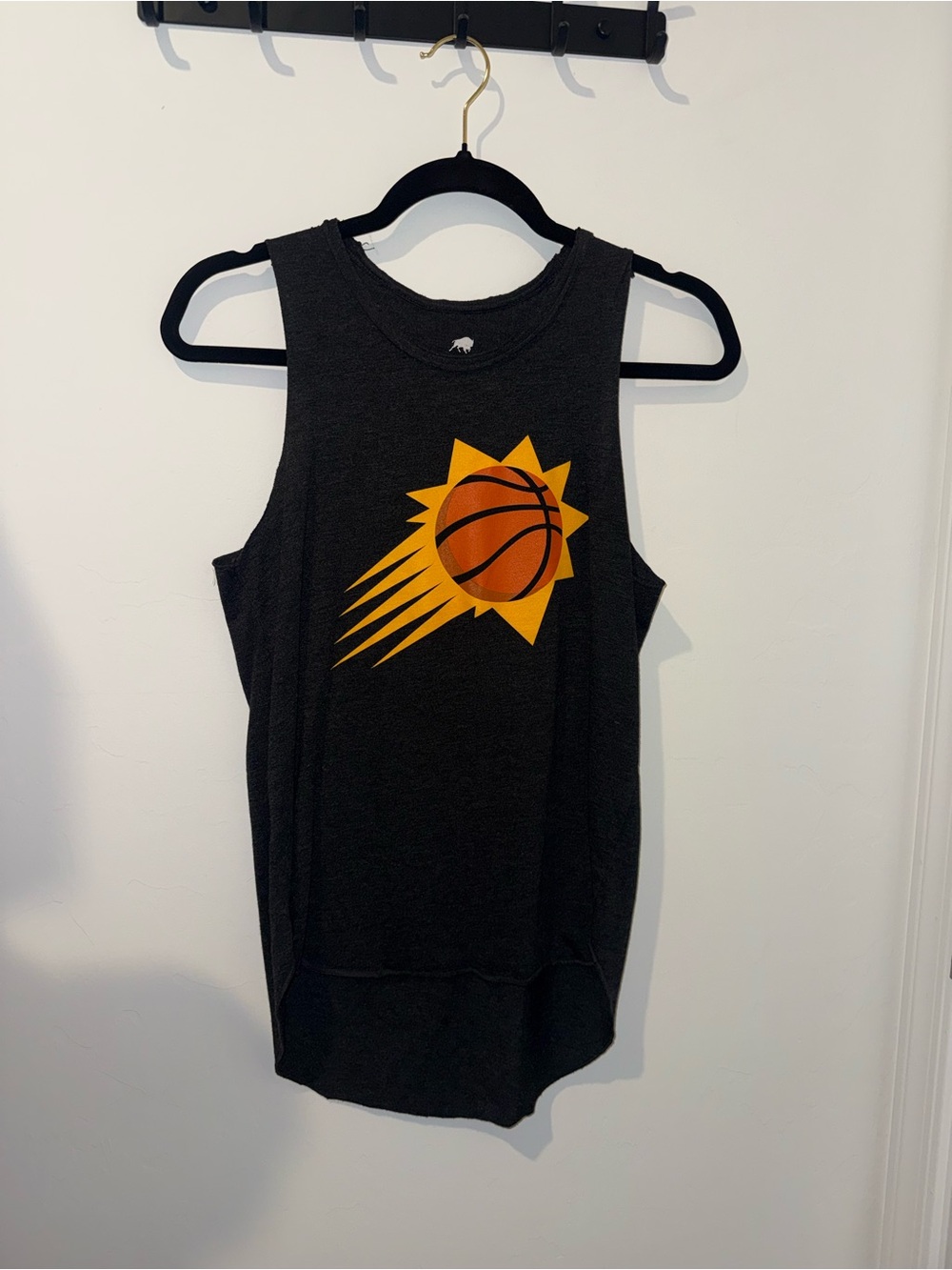 NBA Black Muscle Tee with Orange Basketball Sun Graphic